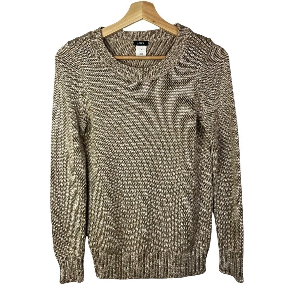 J. Crew Light Brown Metallic‎ Crew Neck Long Sleeve Sweater S